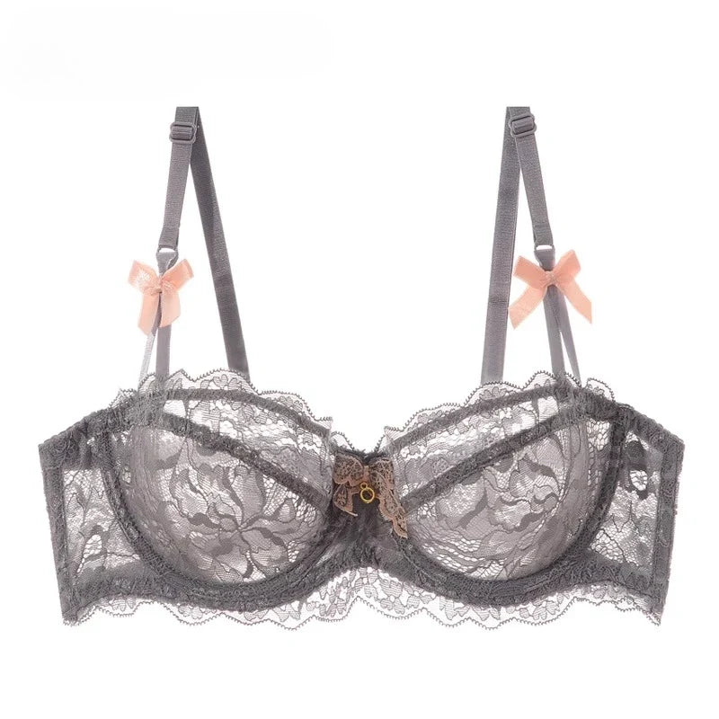 MOYISU Summer Lingerie Set Sheer French Lace Minimiser Bra Briefs Ultra Thin Sexy Women's Underwear Big Bust Sexy Tushy & Panty