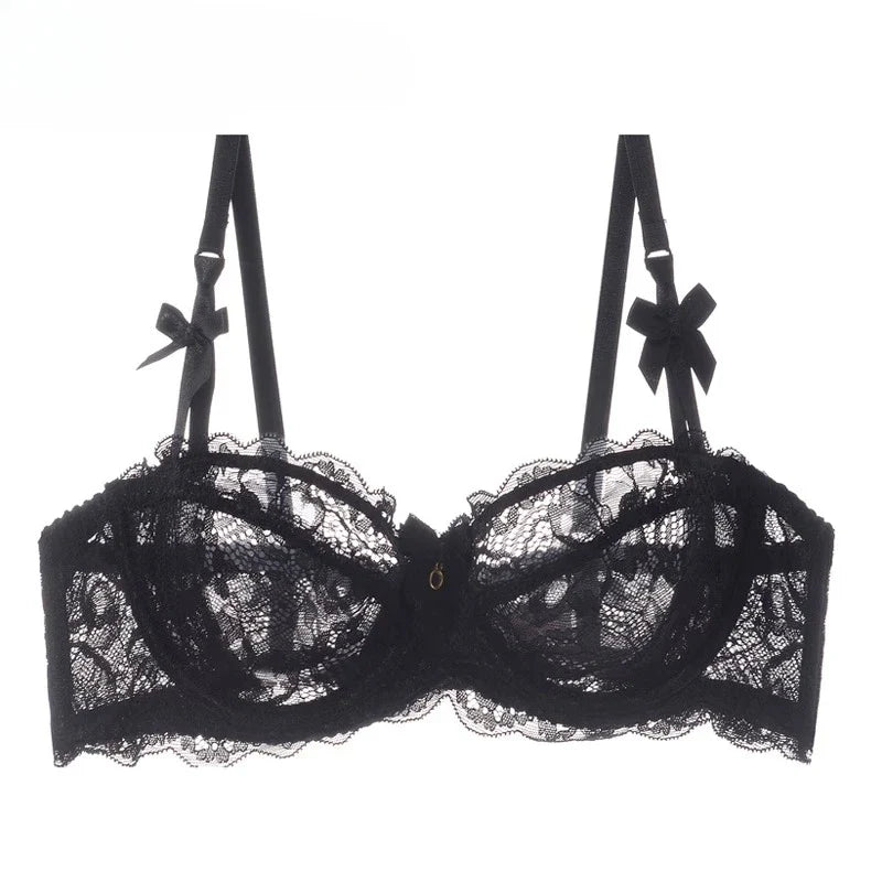 MOYISU Summer Lingerie Set Sheer French Lace Minimiser Bra Briefs Ultra Thin Sexy Women's Underwear Big Bust Sexy Tushy & Panty